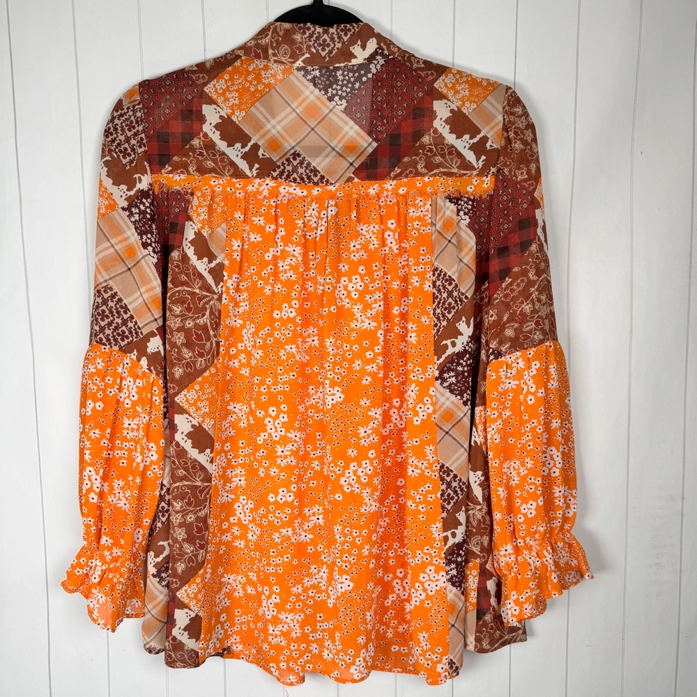 Cato Floral Patchwork Button Blouse Top Sheer Tun… - image 7